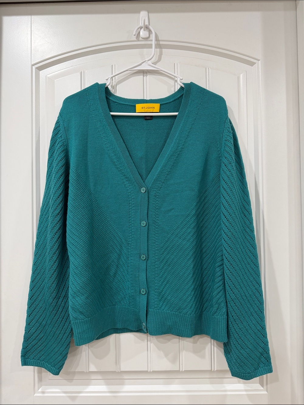 NWOT St. John Teal V-Neck Button Front Wool Cardigan